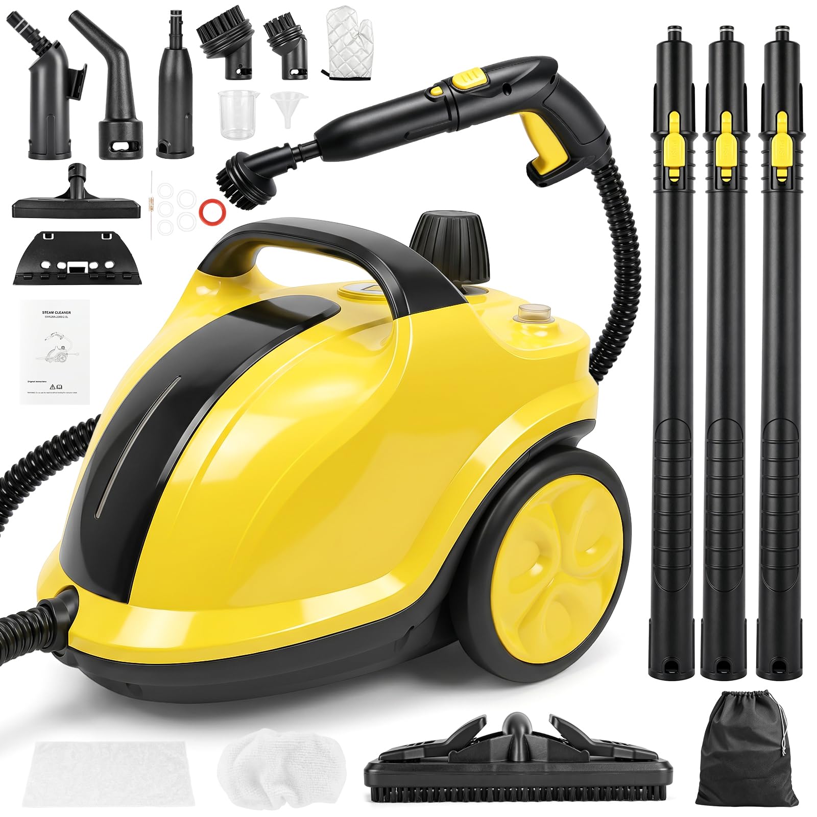 Dampfreiniger Nexalite 2000W, 1,8L Tank, 5 bar, Zubehör für Boden & Fenster | 2000W, bis 5 bar, 1,8L Tank • Aufheizen 8 s • bis 45 min • Set für Boden/Fliesen/Fenster/Auto • ohne Chemie