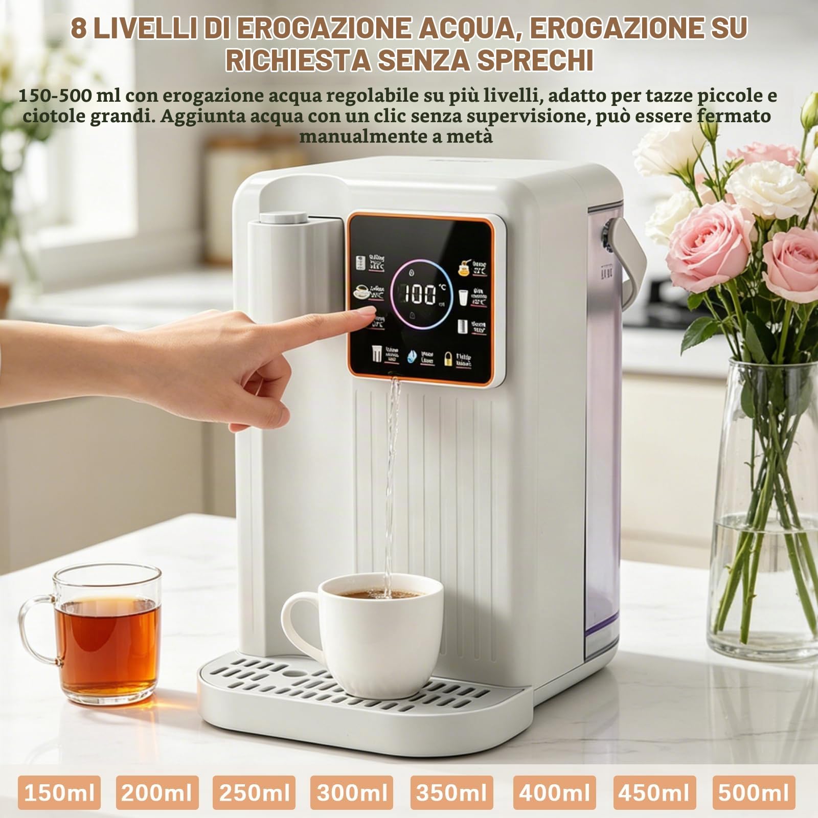 Dispenser di Acqua, Erogatore di Acqua Calda 3,5L con 2 Filtro Digitale Bollitore Elettrico Touch Screen con 6 Preselezioni di Temperatura & 8 Preselezioni di Volume