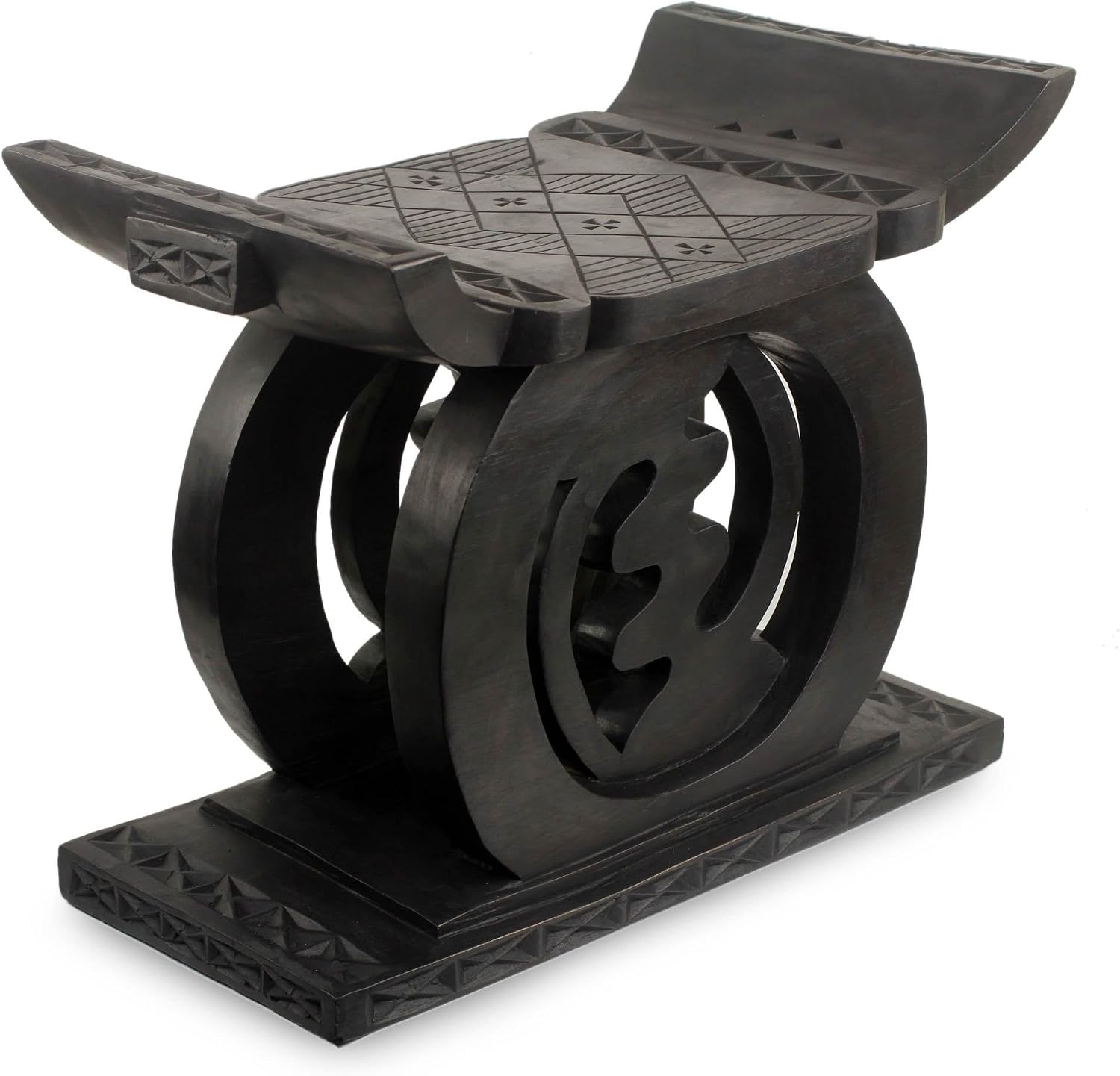 NOVICA Artisan Handmade Ashanti Throne Stool Fair Trade Wood Brown Ghana Furniture Ottomans Cultural [16.5in H x 22.5in W x 11.75in D] ' Chemu Lagoon'