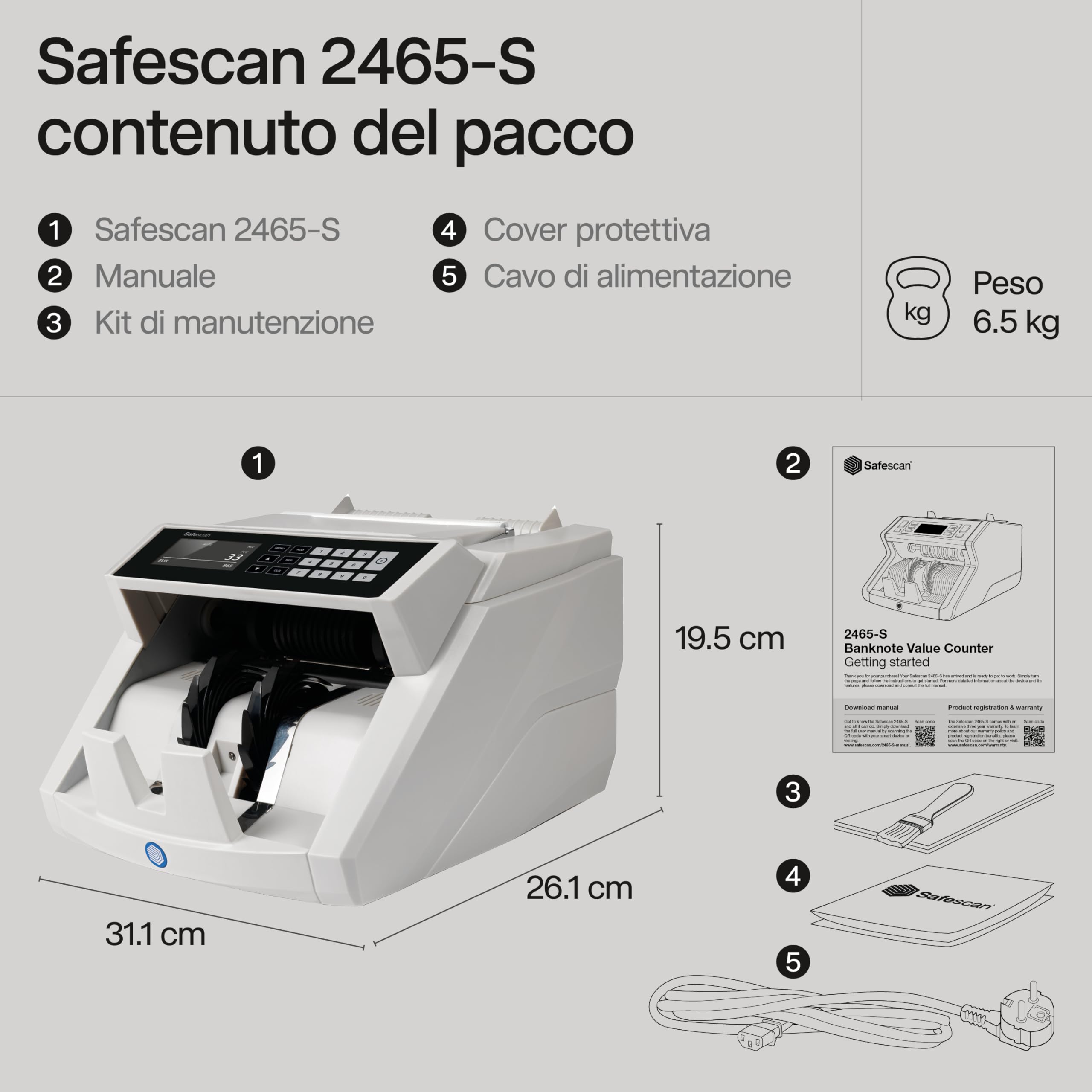 Safescan 2465 S contabanconote che conta banconote miste euro Contabanconote con verifica banconote a 7 punti Contabanconote ordinate per tutte le banconote