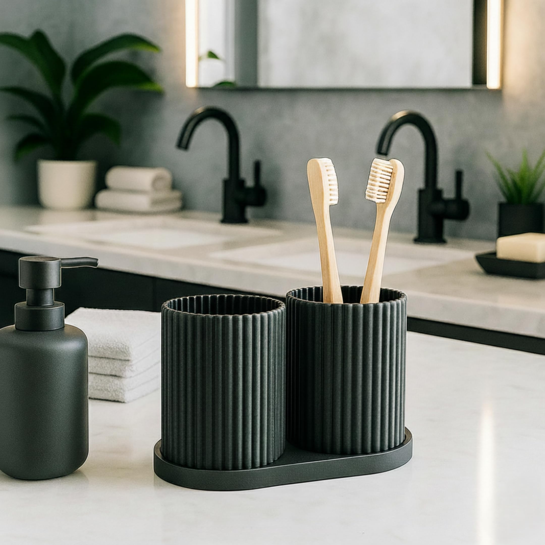 Tooth Brush Holder Bathroom, Brush Holder for Bathroom Organizer, Toothbrush Holder Stand, Brush Stand, Comb Holder, Hostel Essentials for Girls College, Toothpaste Holder | Black |-image-7