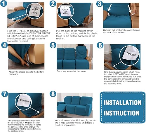 Miniatura 7 de H.VERSAILTEX Fundas de sofá reclinable de 5 piezas, fundas elásticas para sofá reclinable de 3 cojines, fundas para muebles, estilo personalizado,