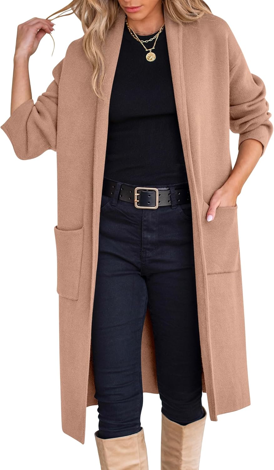anrabess women's cardigan long sweater oversized open front knit coatigan duster coat 2025 trendy fall outfits outerwear medium light camel