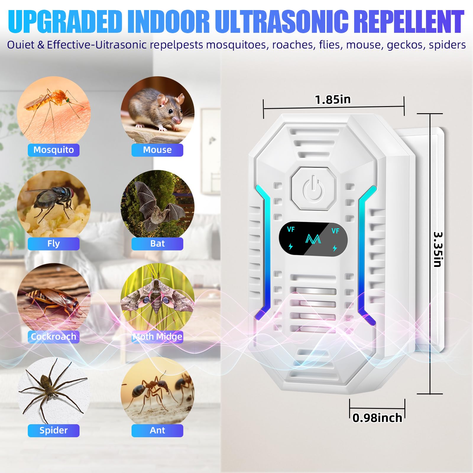 Repelente de plagas ultrasónico mejorado, repelente de insectos para interiores, control eficaz de plagas, repelente ultrasónico para cucarachas, roedores, ratones, insectos, mosquitos, ratones