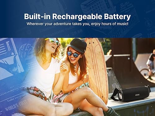 Miniatura 6 de Emerson EAS-3000 Altavoz Bluetooth portátil con correa de transporte, batería recargable incorporada, entrada AUX de 0.138 in, carga USB y altavoces