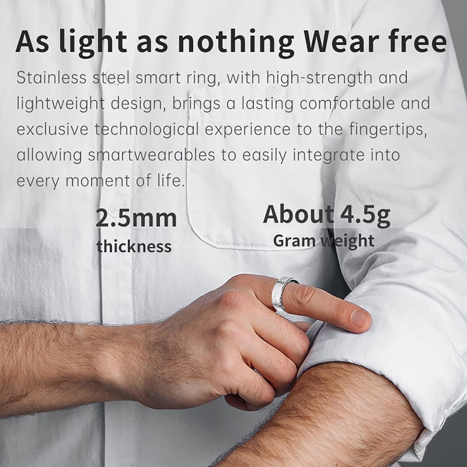 Findtime Anello Intelligente per Android e iOS - Monitoraggio del Sonno, Cardiofrequenzimetro, Contapassi, Fitness Tracker per Uomo e Donna - Sport e Fitness
