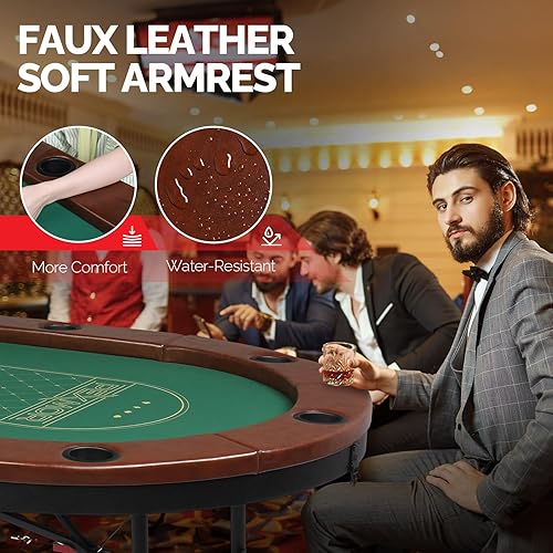 Miniatura 2 de PEXMOR Mesa de póquer plegable para 10 jugadores, mesa de juego plegable Texas Holdem Blackjack Casino con portavasos de acero inoxidable más