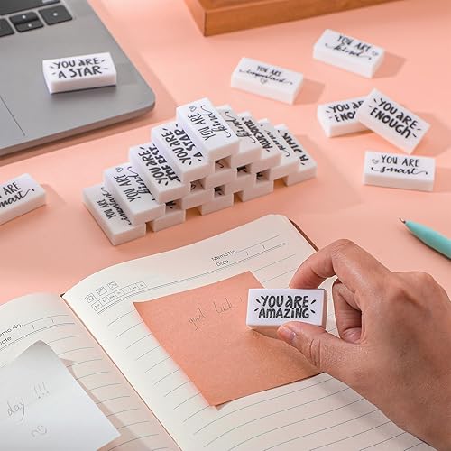 Miniatura 5 de PerKoop 200 unidades de borradores pequeños inspiradores de Navidad a granel, bonitos y divertidos borradores motivacionales, regalos para niños,