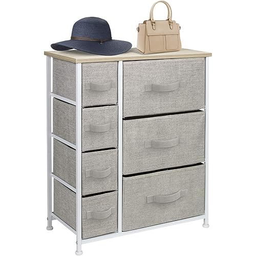 Sorbus Dresser with Drawers - Furniture Storage Tower Unit for Bedroom, Hallway, Closet, Office Organization - Steel Frame, Wood Top, Easy Pull Fabric Bins (Beige)