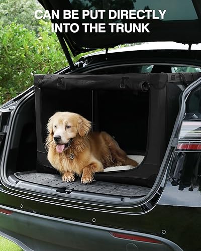 Miniatura 6 de Caja de Viaje Plegable de 33 Pulgadas para Perros, Perrera Suave Portátil de 4 Puertas para Perros Medianos a Grandes, Ventanas de Malla Resistente