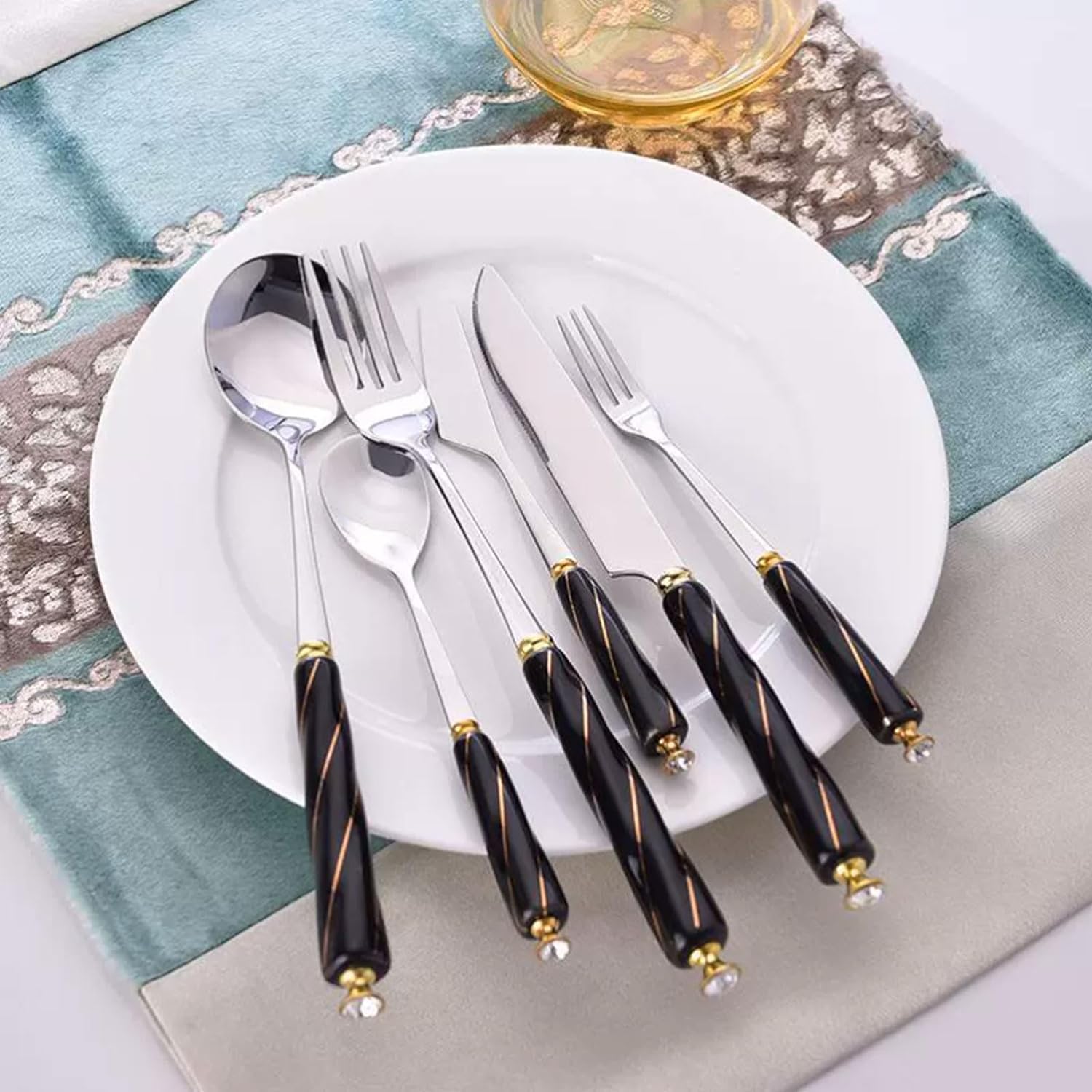 Rieort Ensemble de Couverts en Acier Inoxydable, 2/5 Paquets, Couteau, Fourchette, cuillère, Manche en céramique, Ensemble d'argenterie, Ensemble de Couverts, fourchettes de Cuisine