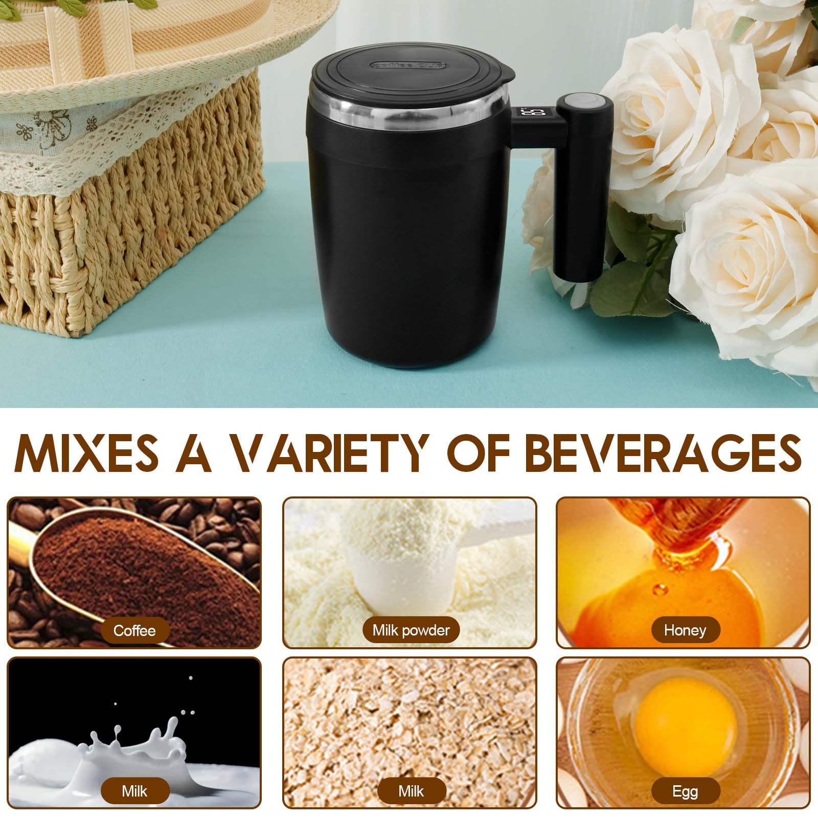 thumbnail: Zelfroerende Koffiemok 400 Ml – Roestvrij Staal, USB Oplaadbaar | Automatische Mengbeker Voor Koffie, Shakes En Meer