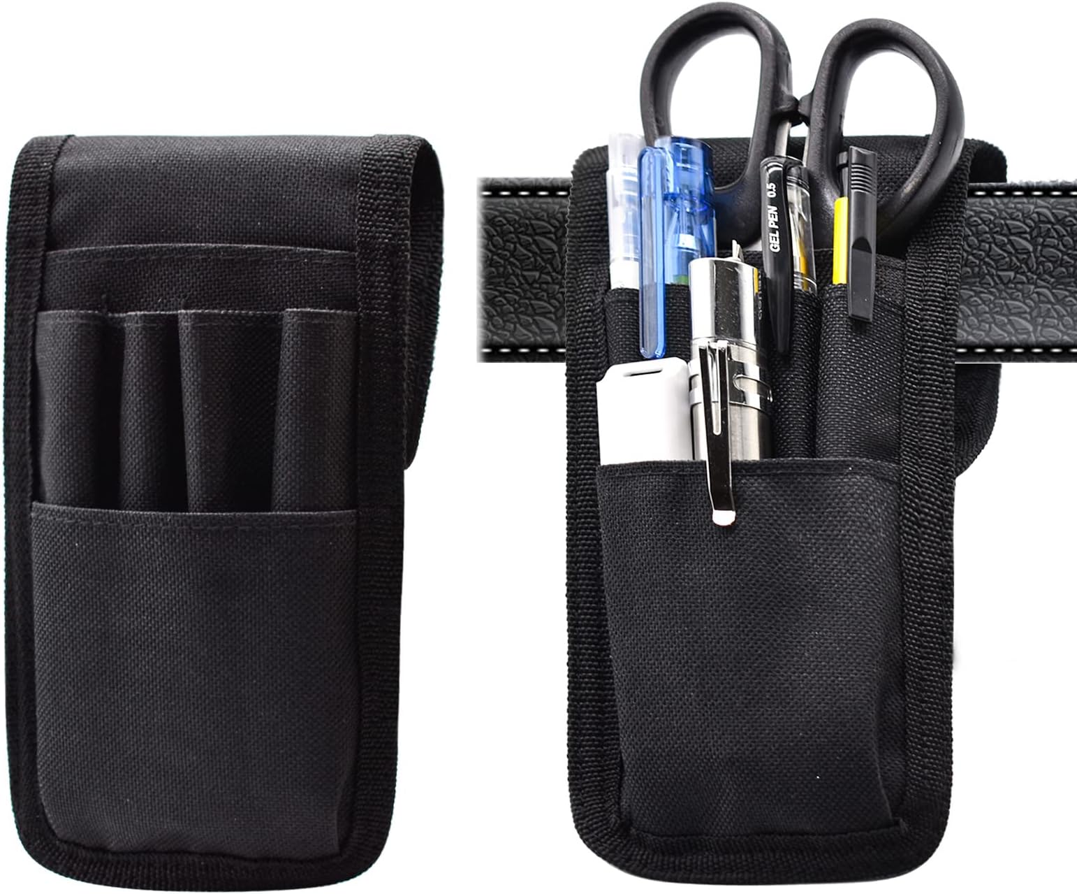 2 Pcs KATOLK Belt Pen Holder, Multifunctional Adjustable Tactical Pencil Pouch, Detachable Military Duty Pencil Sleeve Case, Can Hold Pens, Rulers and Scissors