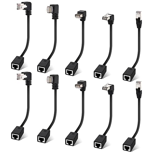Cable de extensión Ethernet Cat 6, paquete de 10 unidades, múltiples ángulos (arribaabajoizquierdaderecharecto), adaptador de cable de conexión LAN