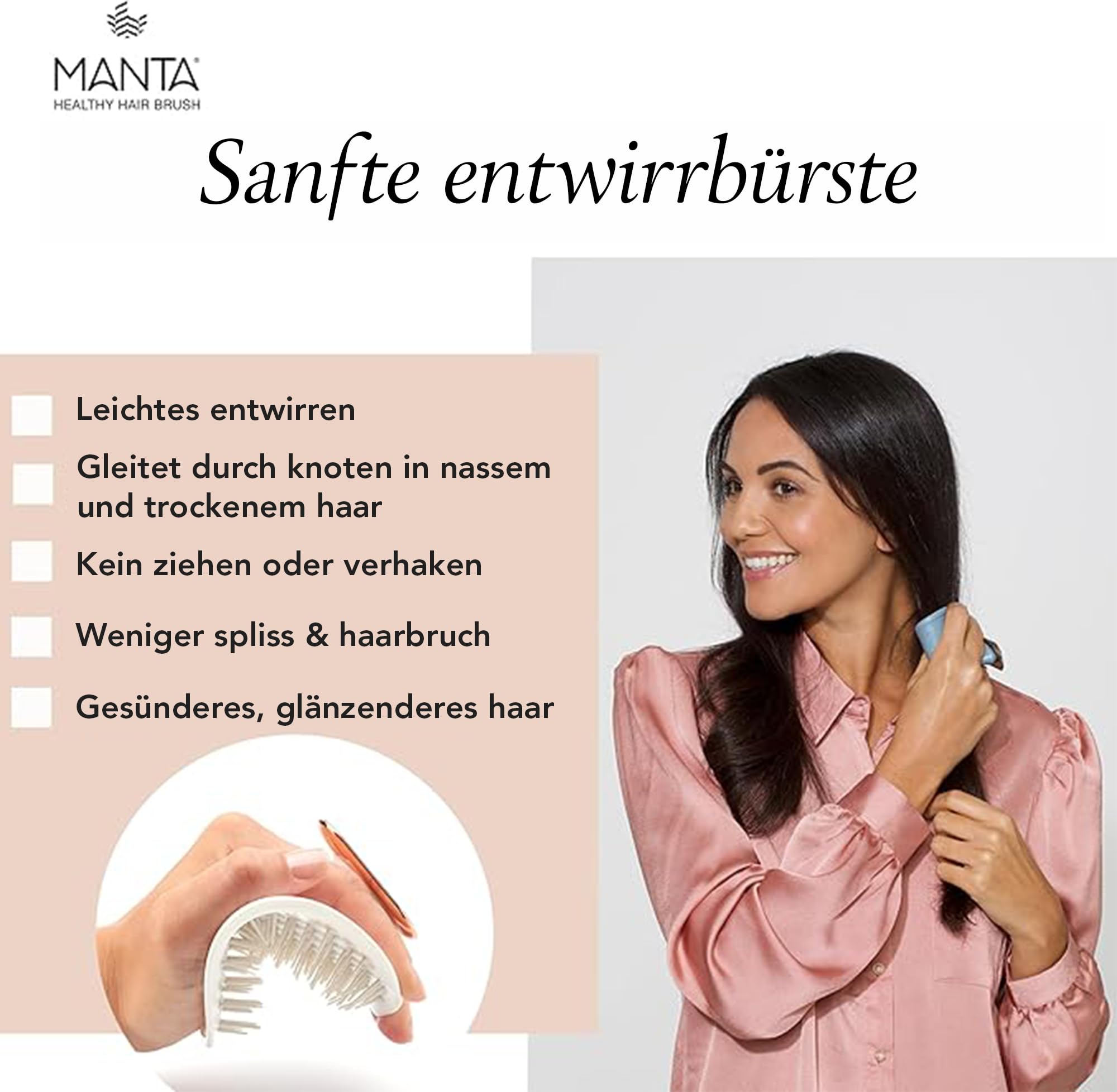 Manta Mirror Anti-Breakage Haarbürste - Entwirrungsbürste mit integriertem Spiegel, Blau
