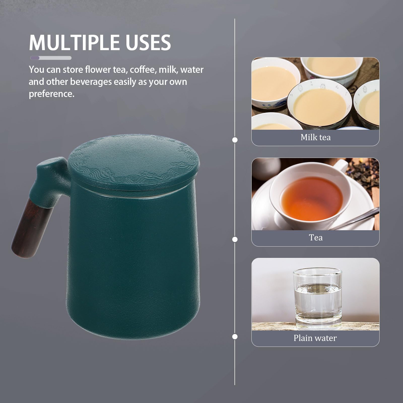 HANABASS Taza de Té con Mango de Madera Antiescaldad y Fondo Antideslizante, Capacidad 320ml, con Infusor y Tapa para Oficina y Hogar