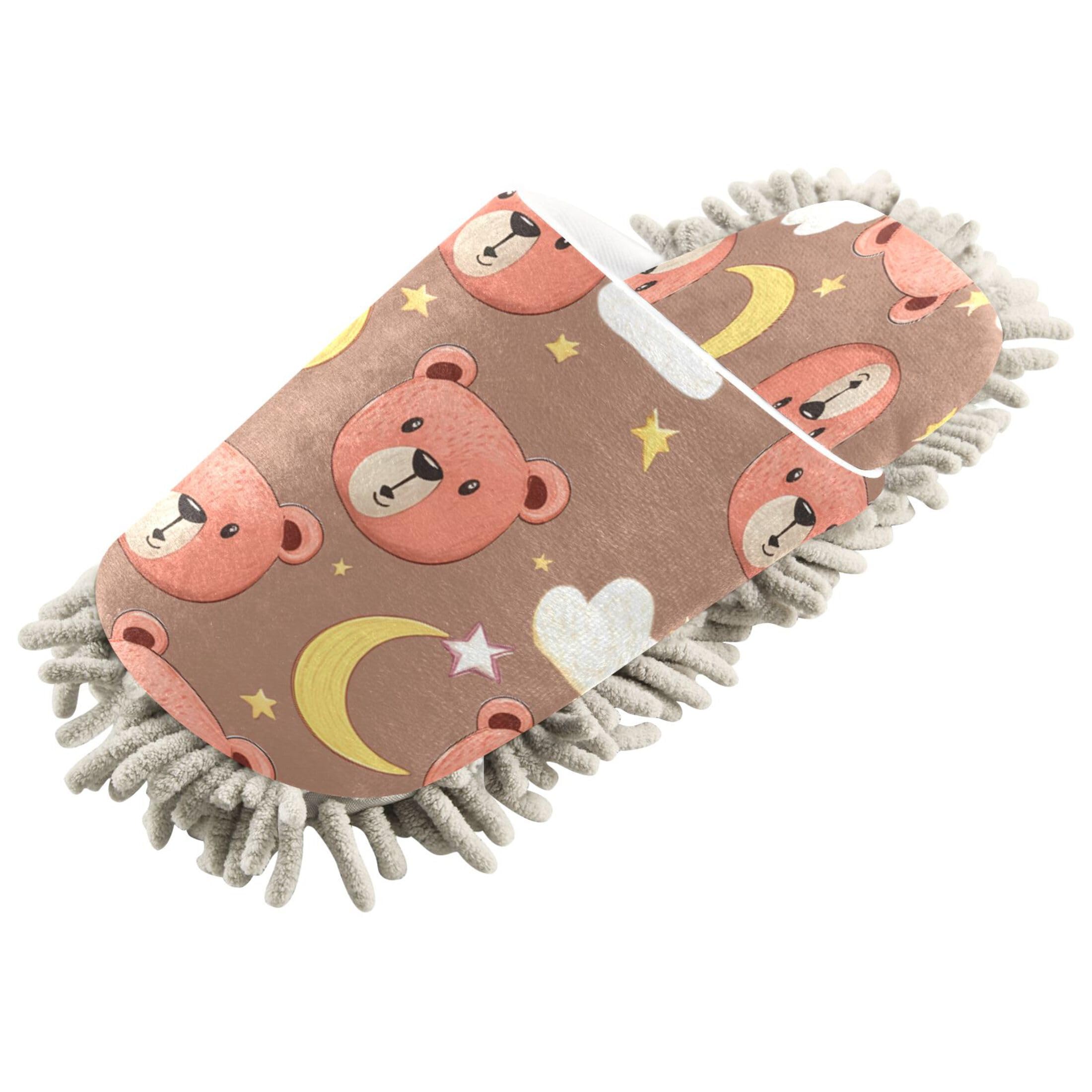 Kigai Cute Bear Mop Slippers for Floor Cleaning, Slippers for Women Men, Microfiber Floor Cleaning, L