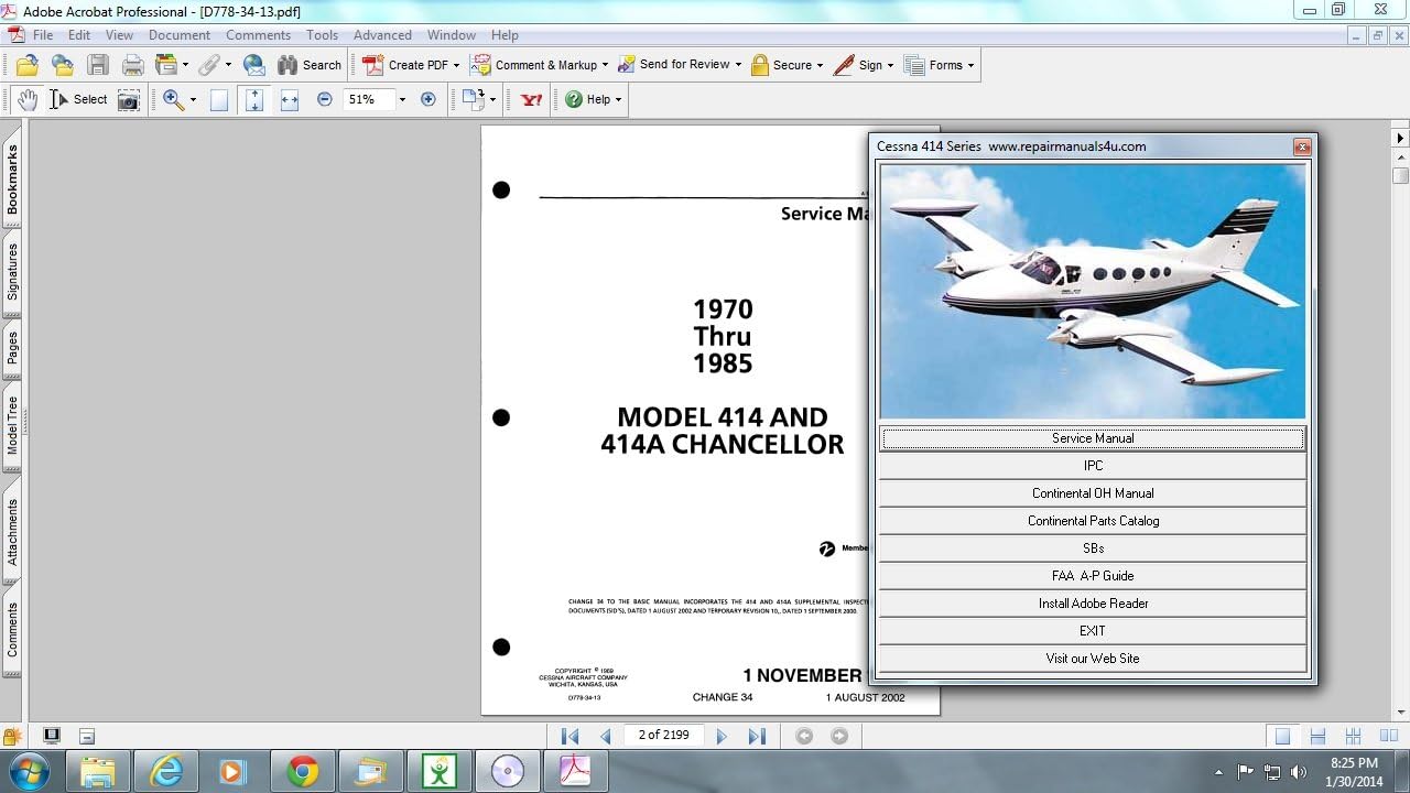 Cessna 414 Service Repair Maintenance Manual Library Engine 414A