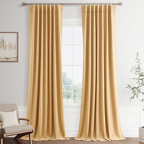 Miniatura 74 de Joywell Cortinas de lino 100% opacas de 45 pulgadas de largo, bolsillo para barra/pestaña trasera, cinturón de gancho/anillos de clip, cortinas de