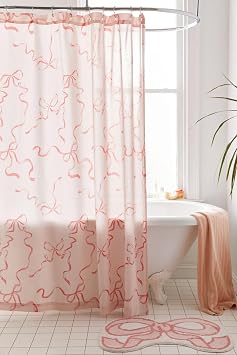 Bow Shower Curtain, Coquette Handcrafted Bow Tie Bath Curtain for Master Bathroom, Ruched Microfiber Bathroom Curtain with 12 Buttonholes, 72" W x 72" H Coquette Pink
