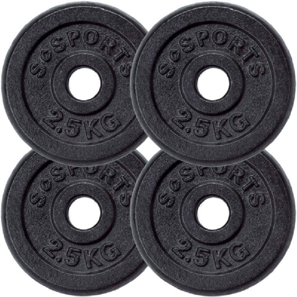 ScSPORTS® Dischi Pesi - Set da 2/4/5/10/15/20 kg, Ghisa, Ø 30/31mm, Nero - Weight Plates, Piastre, Bilanciere, Manubri, Palestra da Casa, Fitness, Allenamento