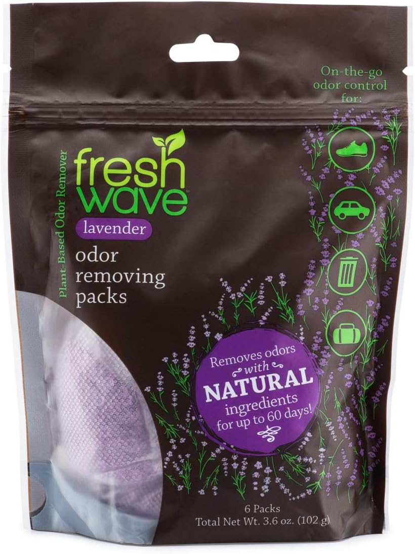 Fresh Wave Lavender Odor Eliminating & Deodorizing Packs | Bag of 6 & Fresh Pod Case | Safer Odor Relief for Small Spaces | Natural Plant-Based Odor Eliminator | Odor Absorbers for Home