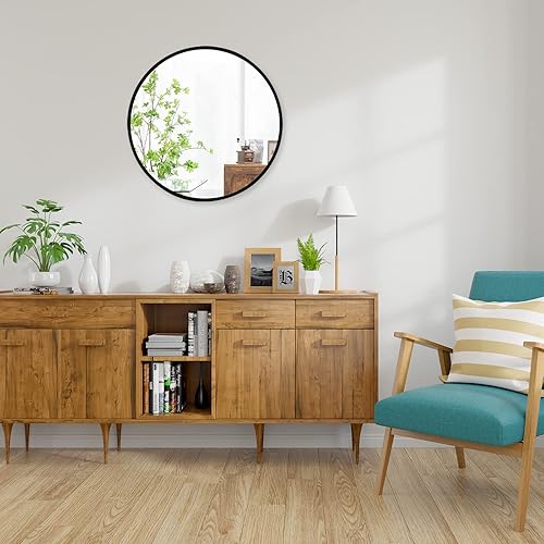 Miniatura 3 de Tangkula Espejo redondo para colgar en la pared de 16 pulgadas, espejo redondo de baño, espejo circular con marco de metal montado en la pared,