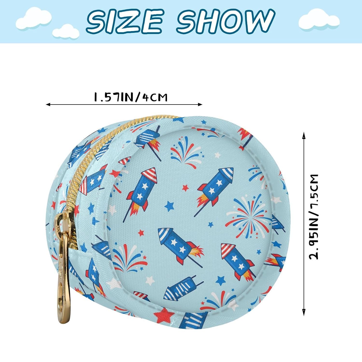 Rocket Fireworks Stars Patriotic Baby Pacifier Holder Case with Clip Portable Pacifier Storage Organizer Round Container Pouch Box Fits Diaper Bag Stroller Purse image 3
