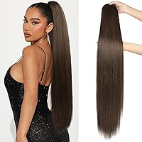 Vista 17 de SEIKEA - Extensiones de cola de caballo de 28" con cordón, cola de caballo larga y recta sintética, suave y natural, con clip, extensión de cabello