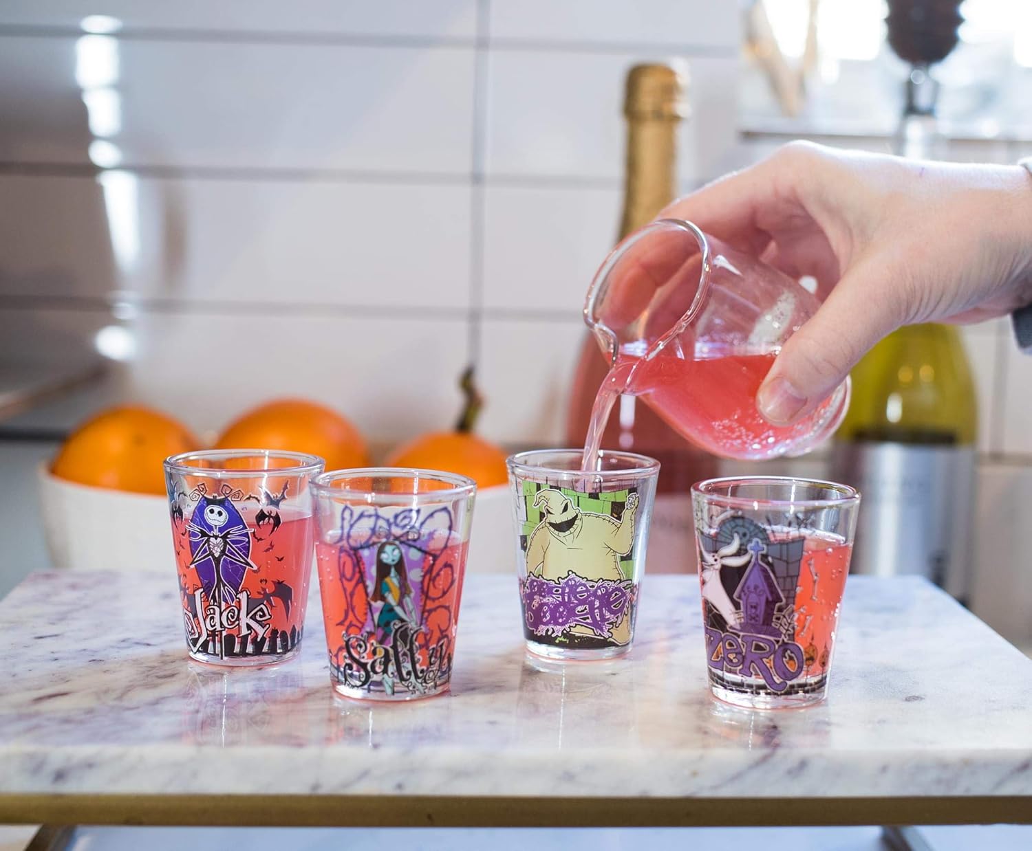 Silver Buffalo Disney Nightmare Before Christmas Featuring Jack Skellington, Sally, Oogie Boogie, and Zero 4 Pack Mini Glasses, 1.5 Ounces - Image 3