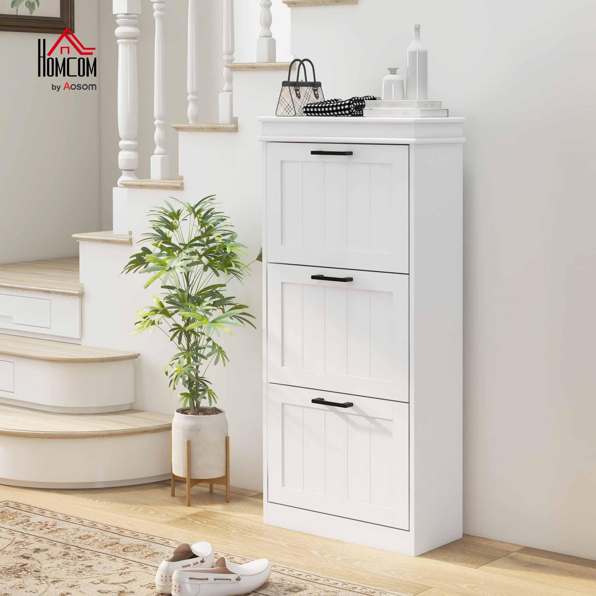 HOMCOM Scarpiera Salvaspazio con 3 Cassetti Ribaltabili per 15 Paia di Scarpe, Mobile Porta Scarpe con Ripiano Regolabile, 54x24x117.5 cm, Bianco
