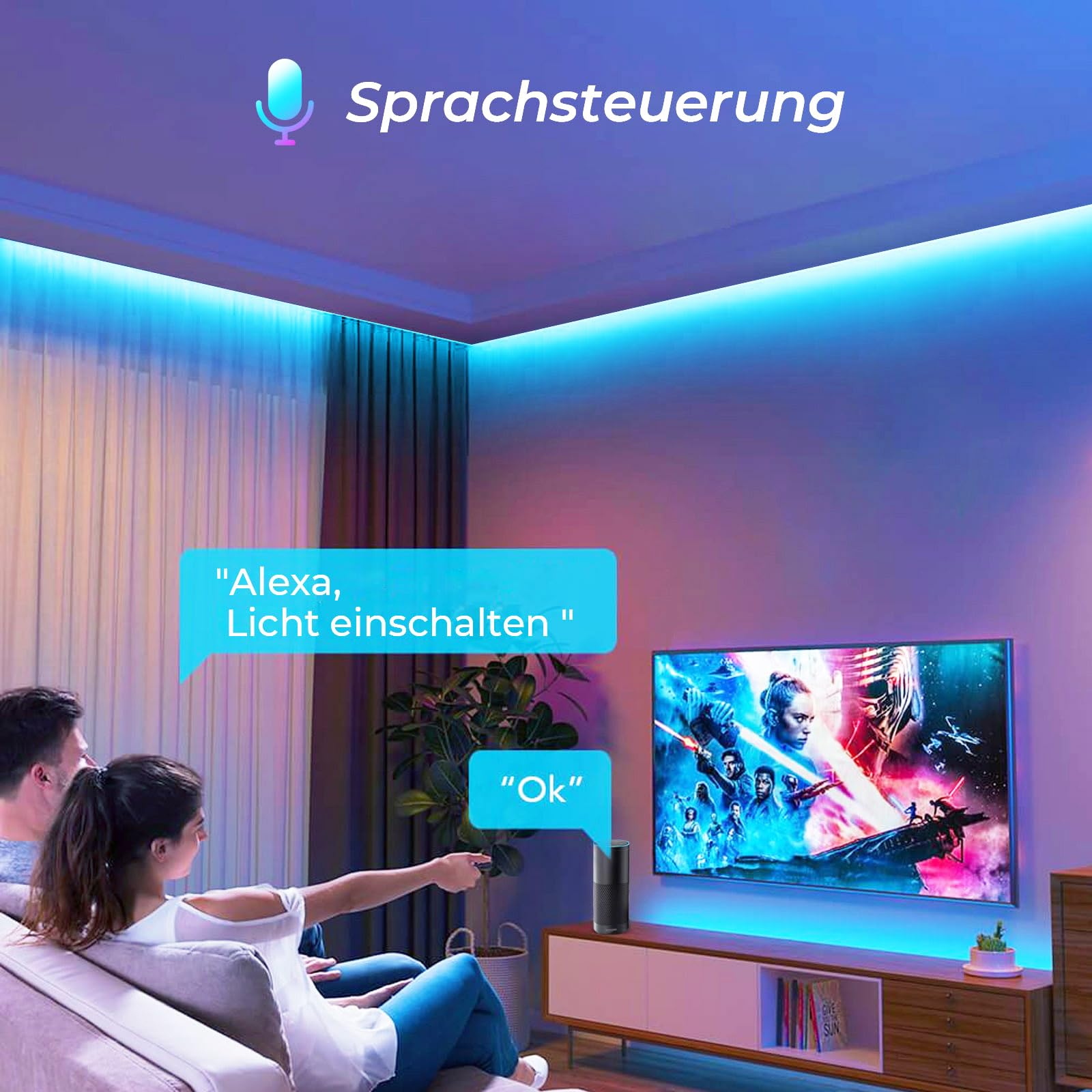 10M WIFI Intelligent COB RGB LED Streifen Strip Lichterkette 576LEDs/M 5760LEDs 24V LED Band Lichtleiste Arbeitet mit Google Home Assistant/Alexaz, Dimmbar Verformbar LED Band mit WiFi Fernbedienung
