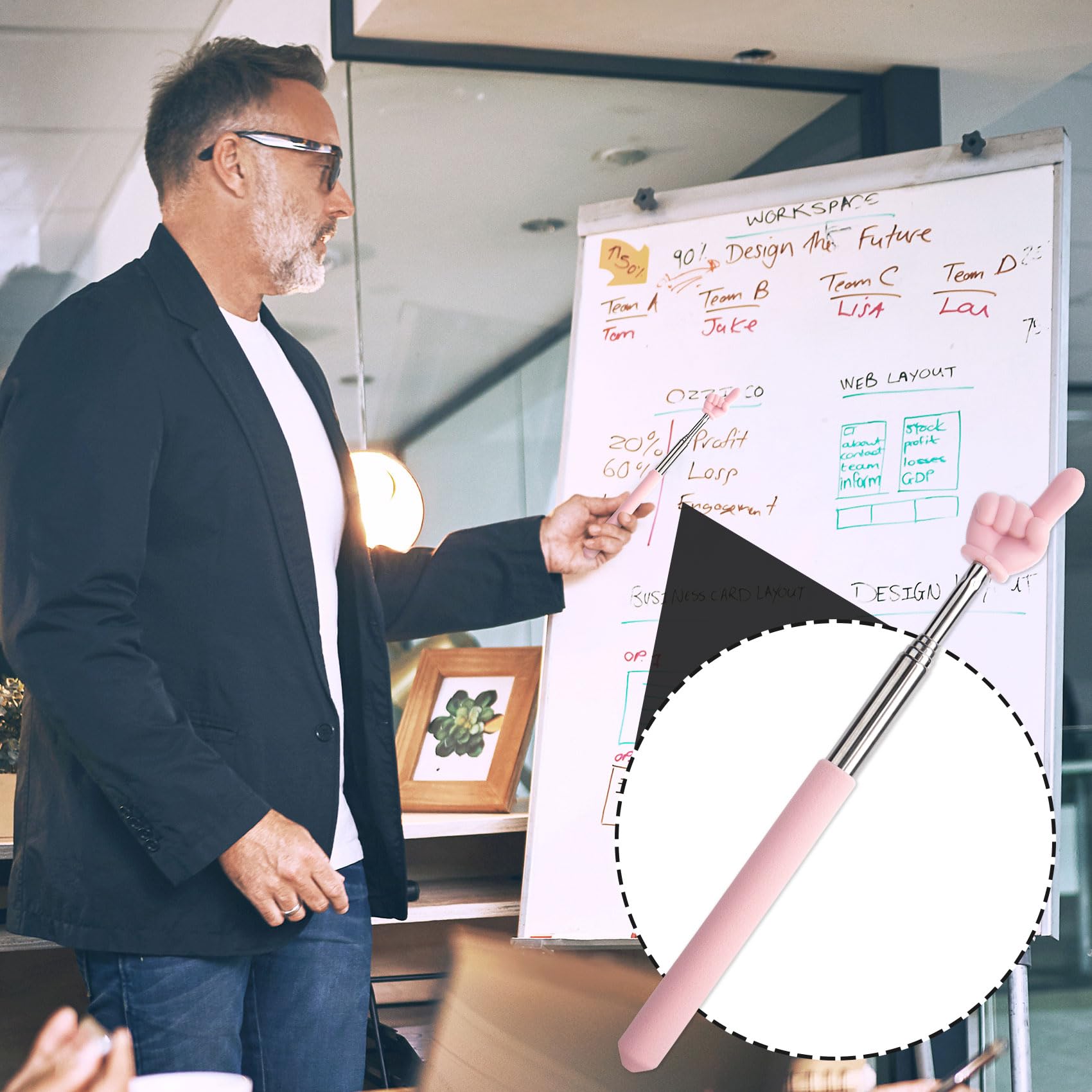 Retractable Finger Pointer Stick For Classroom,Mini Extendable Hand Pointer Finger Pointer Stick Whiteboard Pointer Elementary School Teacher Classroom G - View #5