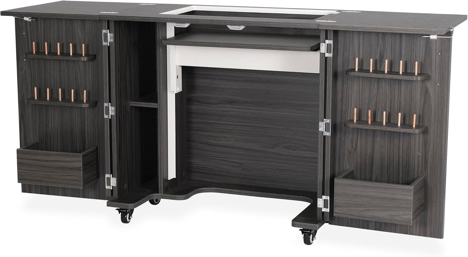 Kangaroo Bandicoot Sewing Cabinet with Lift – Quilting & Sewing Machine Table with Expandable Work Surface & Storage, Gray