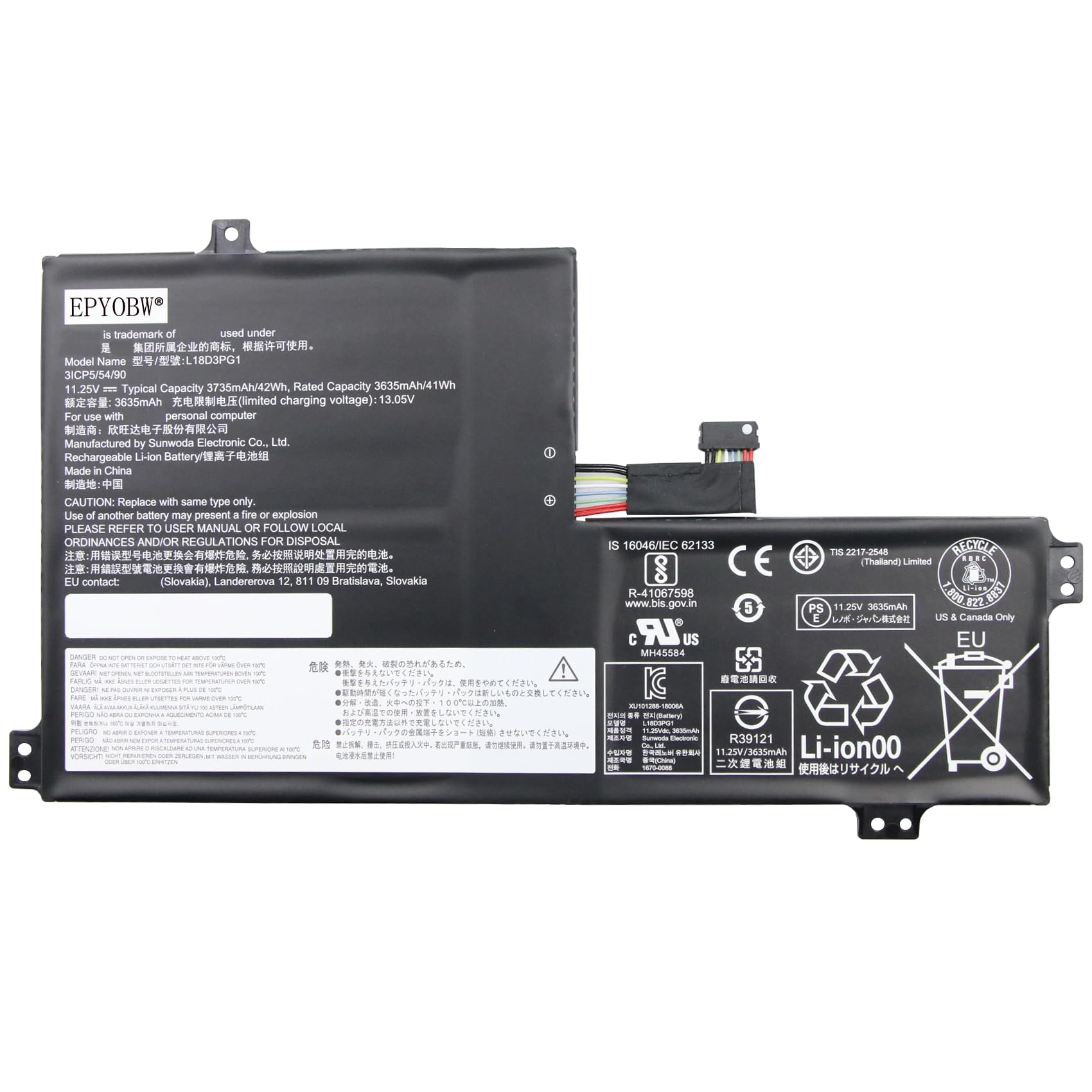 Amazon.com: EPYOBW L18D3PG1 Laptop Battery 42Wh Compatible with