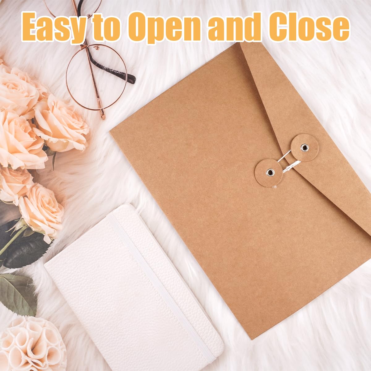6 Piezas Carpeta de Archivo de Papel Kraft, 23 × 16 cm Marrón Sobres de Papel Kraft con Cierre de Hilo, Portátil Bolsas de Documentos A5 de Papels para Oficina, Escuela, Hogar