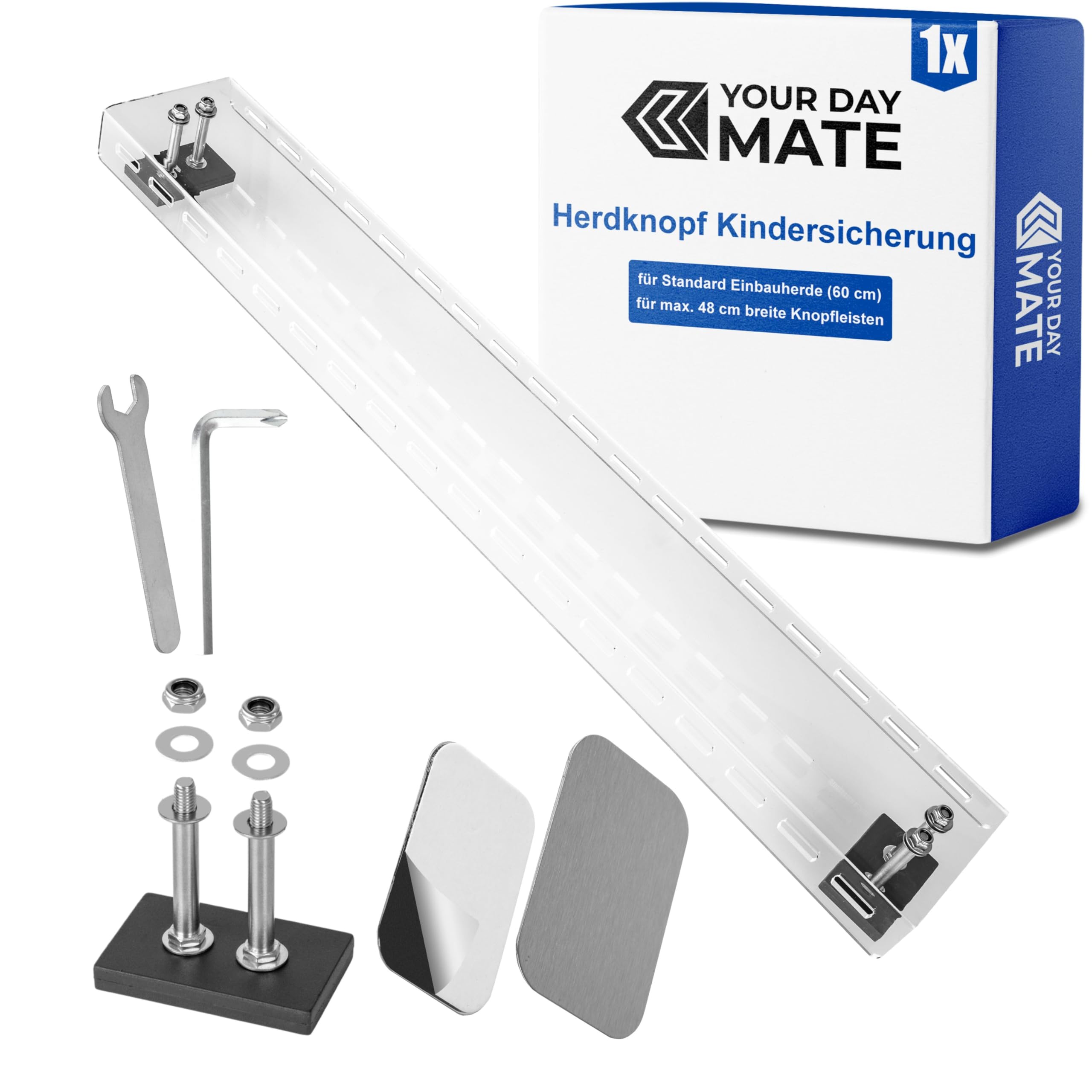 Herdknopf Kindersicherung, 1 Set, aus Acrylglas, in Transparent, Babysicherung mit Magnetbefestigung, Schutz für Standard Herde mit max. 48 cm breiter Schalterreihe, Herdknöpfe Schalter Abdeckung