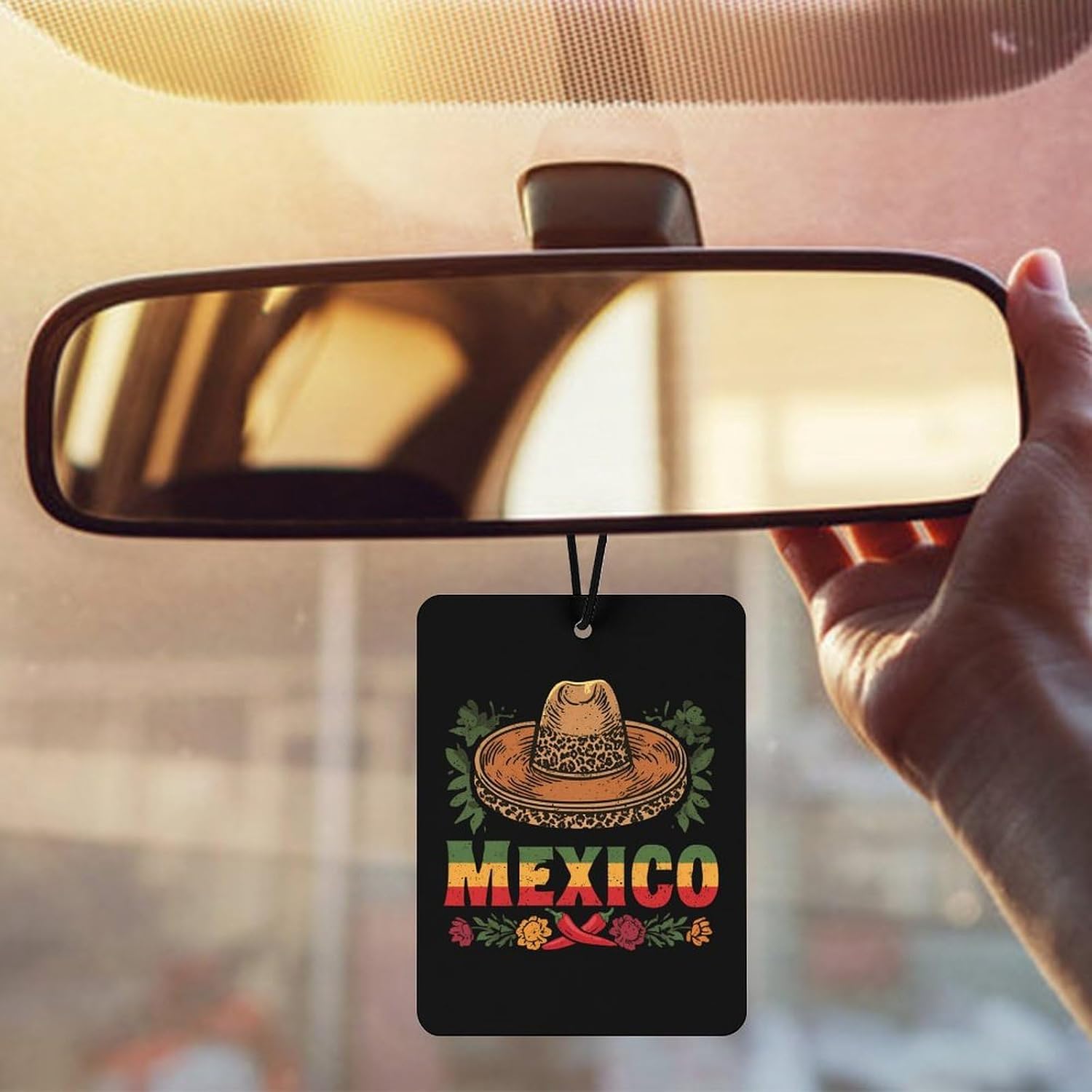 Mexican Pattern Chili Pepper Car Air Freshener Hanging Aromatherapy Tablets for Car Accessories Square