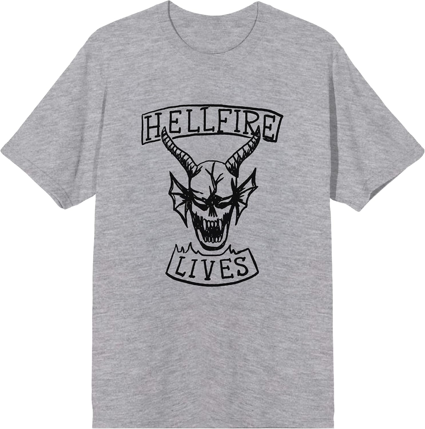Stranger Things 5 Hellfire Lives Doodle Adult Heather Gray Crew Neck Short Sleeve T-Shirt