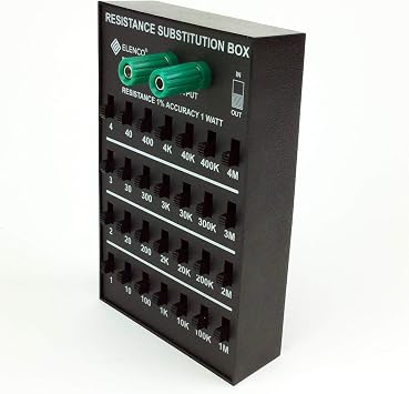 Elenco Resistance Substitution Box | Resistance Range From 1 To 11, 111 , 110M | 1% Precision: 1-40k- 1 Watt/ 100k- 4M- 1/2 Watt