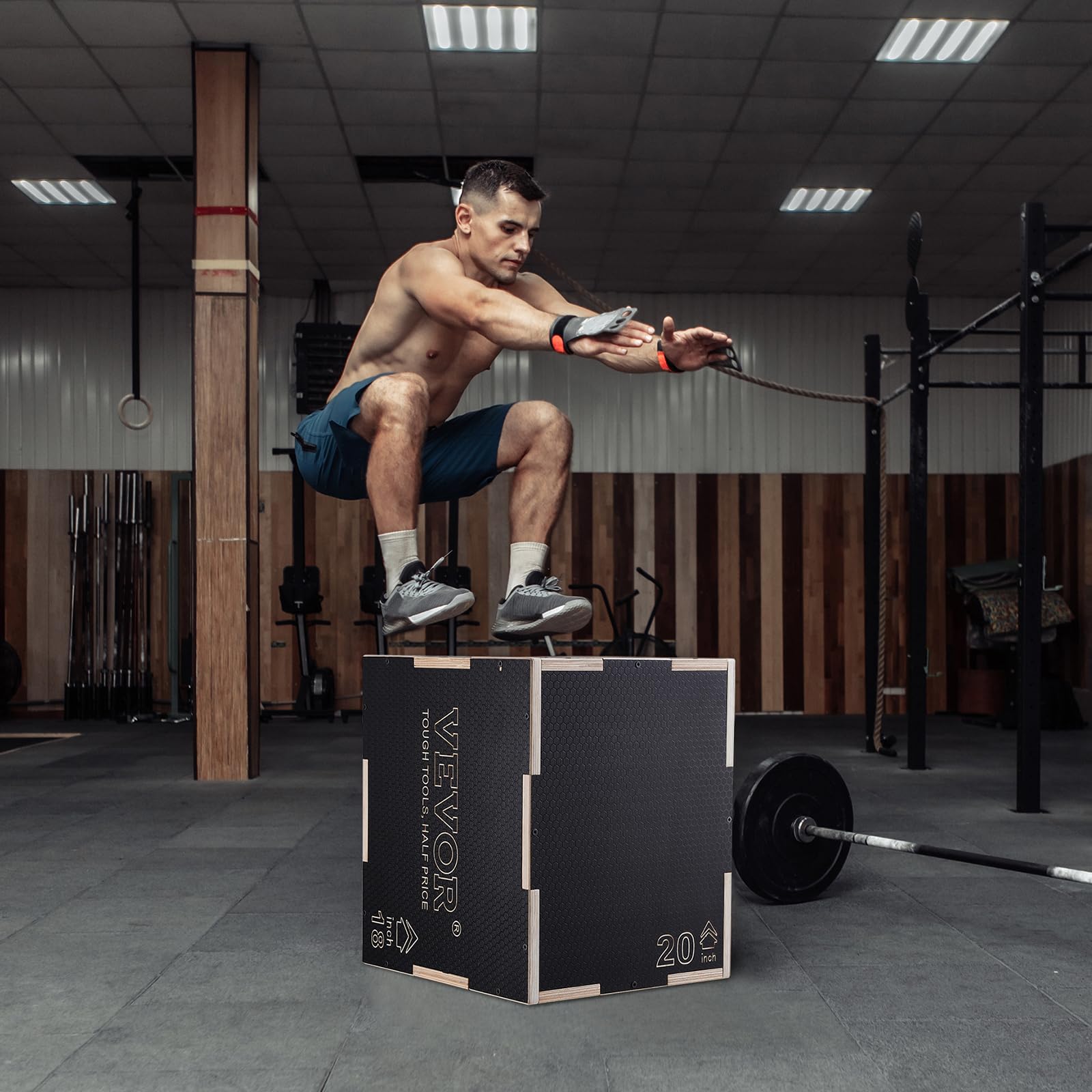 VEVOR Scatola per Plyo in Legno 3 in 1, Piattaforma Antiscivolo per Esercizi Fitness e Allenamento