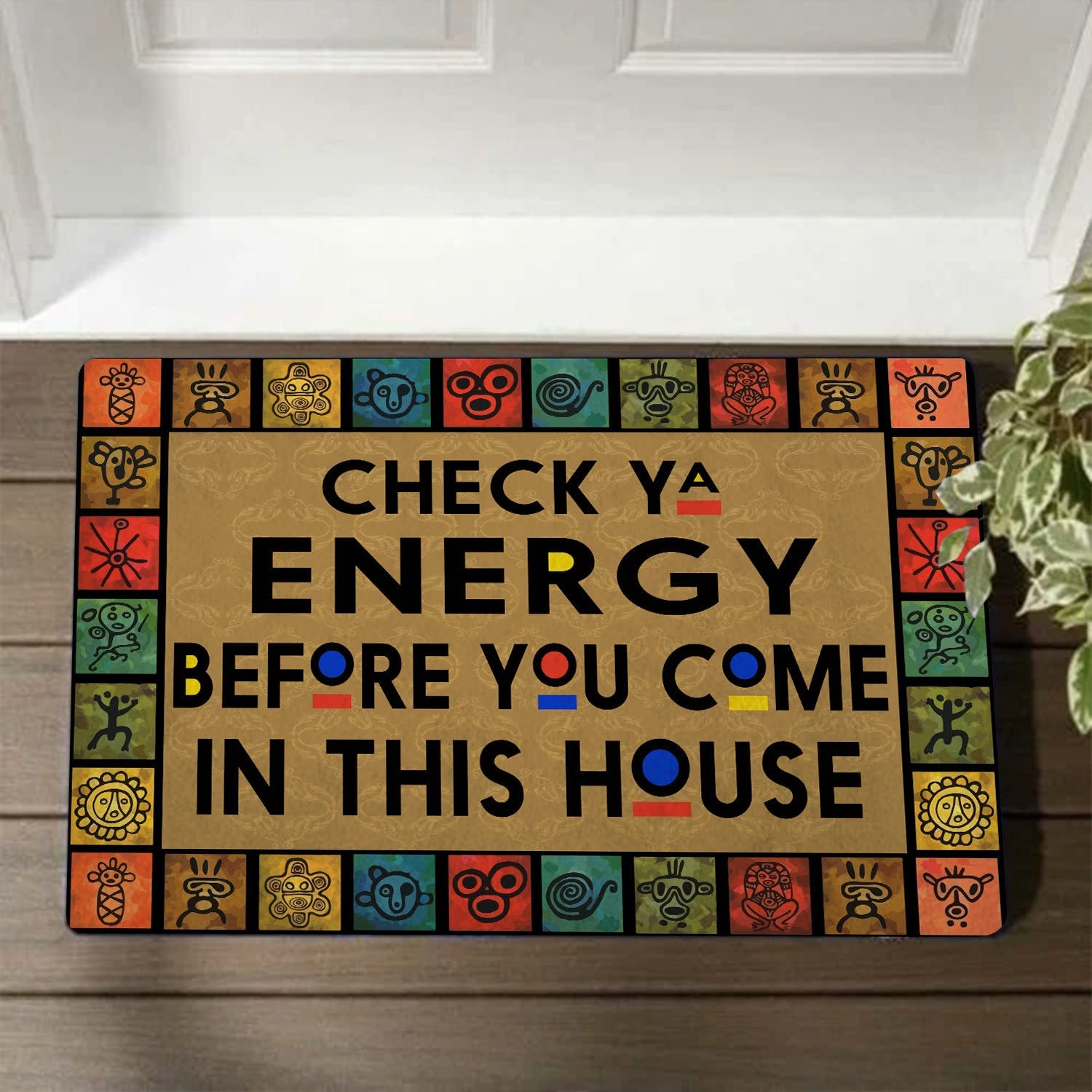 Traqunn Check Ya Energy Door Doormat,Positive Vibe Doormat,Mystical Rug,Energy Doormat,Doormat Gift for Spirituality Lovers,Housewarming Gift 36X24 In