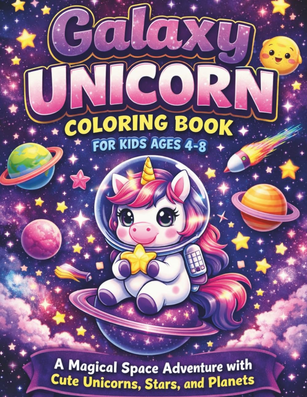 Galaxy Unicorn Coloring Book for Kids Ages 4-8: A Magical Space Adventure with Cute Unicorns, Stars, and Planets – Fun Children’s Coloring Activity Pages for Girls & Boys