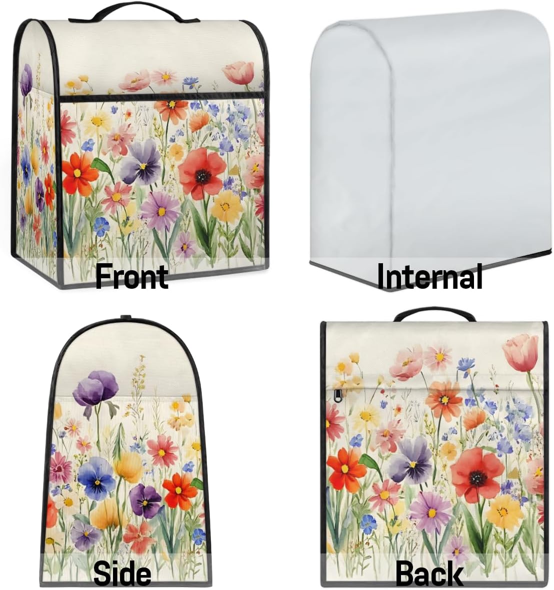 Kitchen Aid Mixer Dust Cover - Dust Cover for Stand Mixer Coffee Maker with Top Handle and Pockets Protective Covers Large for Extra Accessories 6-8 Quarts(Wildfloral)
