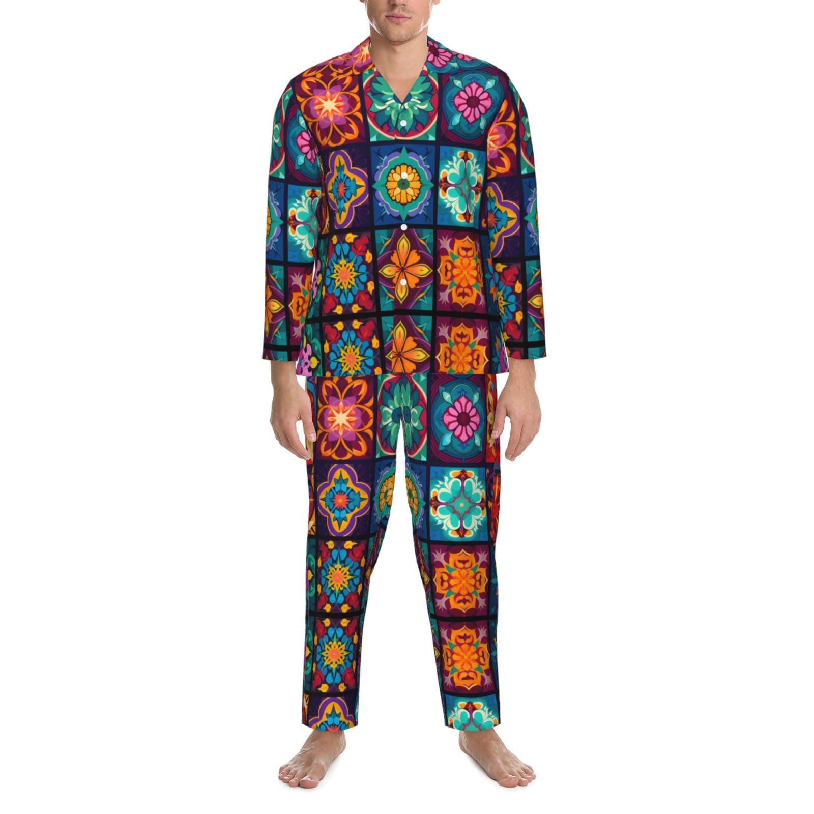 Set pigiama a maniche lunghe morbido stampato da uomo con motivo arcobaleno, abbigliamento casual