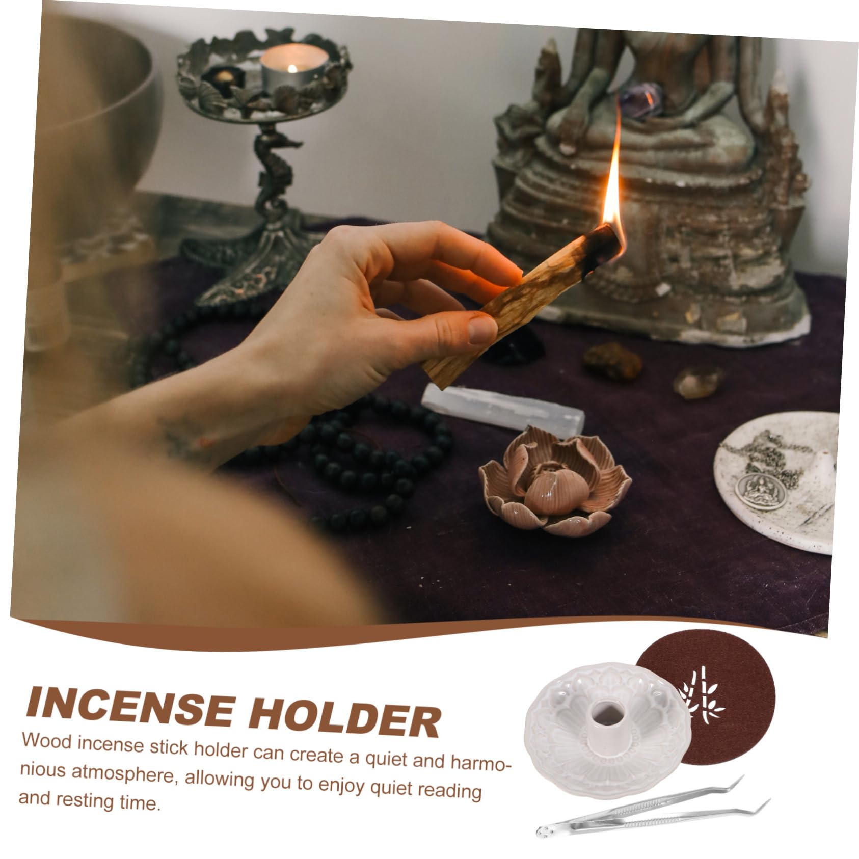 Cabilock 5 Sätze Räucherstäbchen Halter aus Holz und Keramik für Meditation und Aromatherapie Design für Wohnzimmer Schlafzimmer und Yoga Pinzette und Unterlage