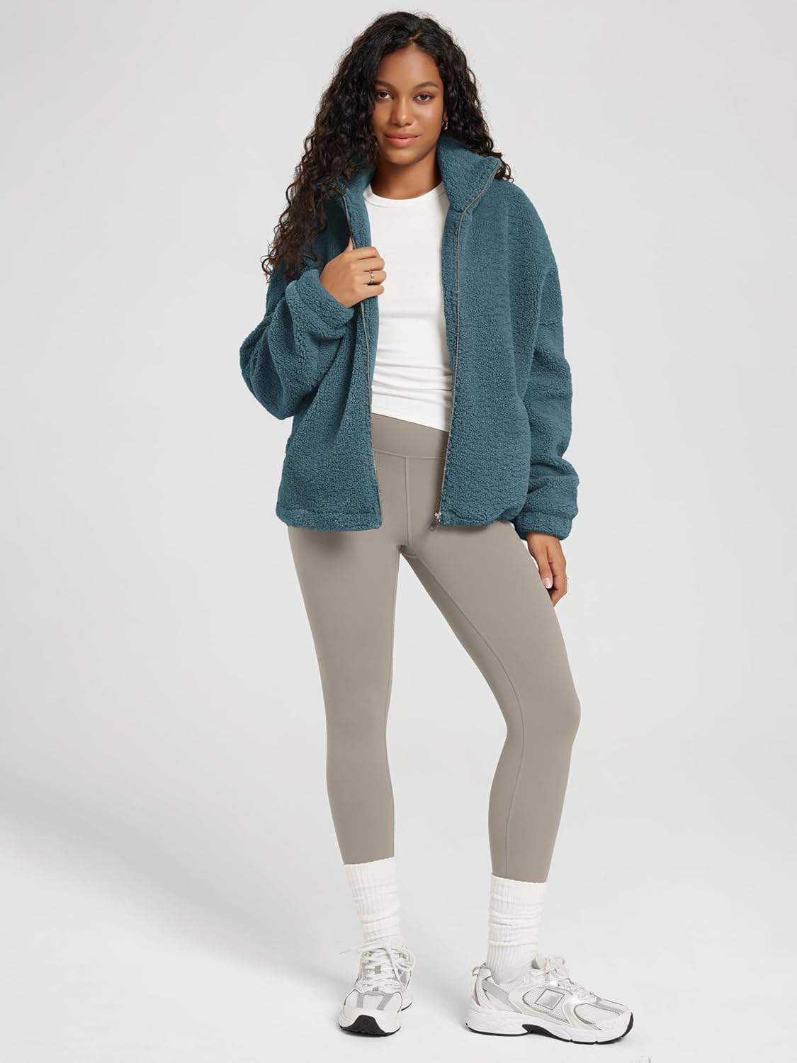 ODODOS Women's Sherpa Fleece Full-Zip Jacket Long Sleeve Coat Soft Warm Cinchable Outerwear with Pockets - Image 4