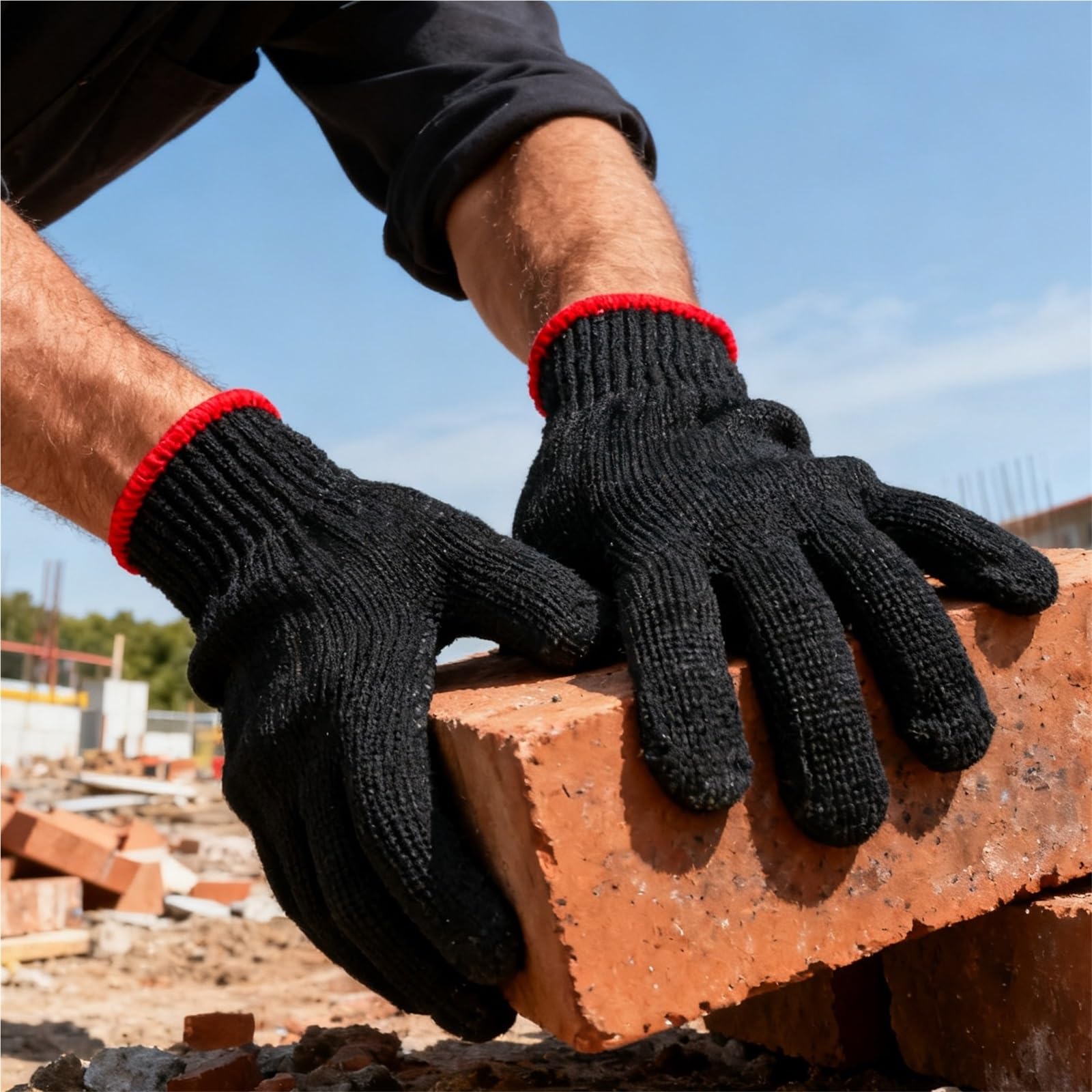 Gants De Travail En Coton Gants de travail épais résistants, en Nylon noir, protection antidérapante, sécurité, Anti-coupure, mitaines d'usure, gants boucher cuisine(Thin,30 pairs)