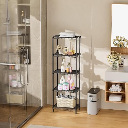 Miniatura 9 de SINGAYE Estantería de alambre de 5 niveles, estantes de almacenamiento ajustables, estantes de almacenamiento de pie para cocina, armario,