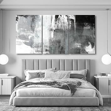 Kureful Extra Large Wall Art for Living Room Black Wall Decor White Wall Decorations Abstract Artwork Oversize Paintings Pictures for Home Office 24x 36x 3 Pieces